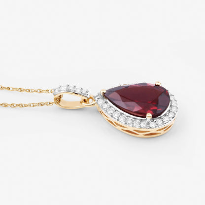 Rhodolite Garnet Pendant With Diamonds 3.26 Carats 14K Yellow Gold