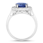 Blue Sapphire Ring With Diamonds 3.86 Carats 18K White Gold