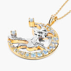 Blue Topaz Witch Pendant With White Topaz 1.24 Carats Gold Plated Silver