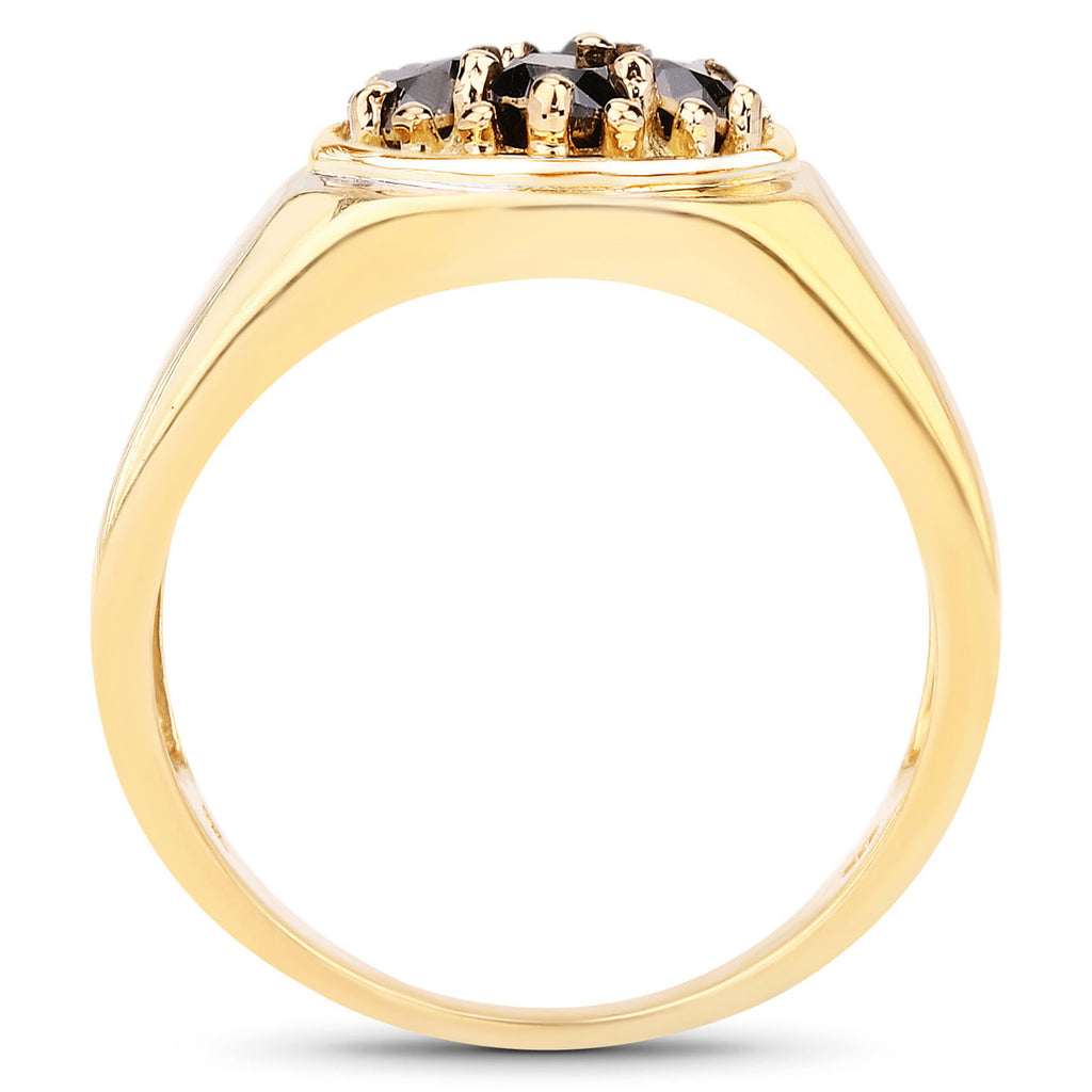 Black Diamond Ring 0.9 Carats Gold Plated Silver
