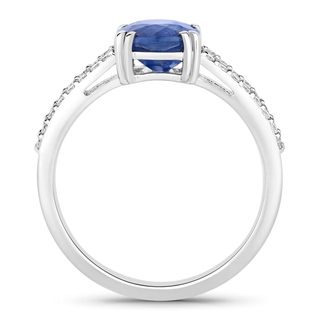 Blue Sapphire Ring With Diamonds 2.86 Carats 18K White Gold