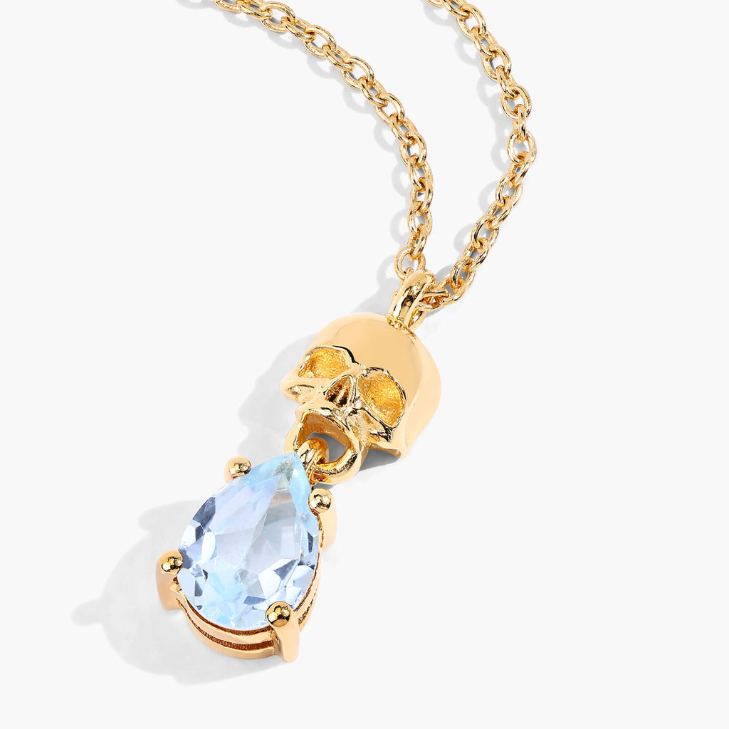Blue Topaz Skull Pendant 0.84 Carats Gold Plated Silver