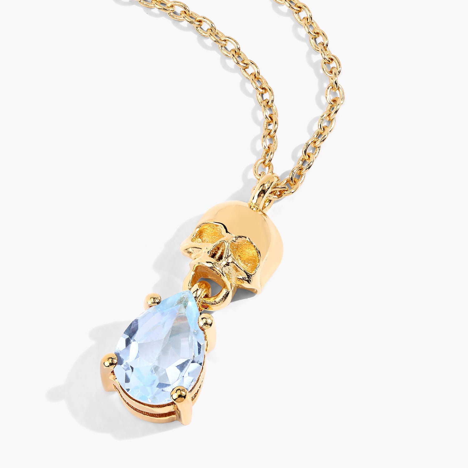 Blue Topaz Skull Pendant 0.84 Carats Gold Plated Silver