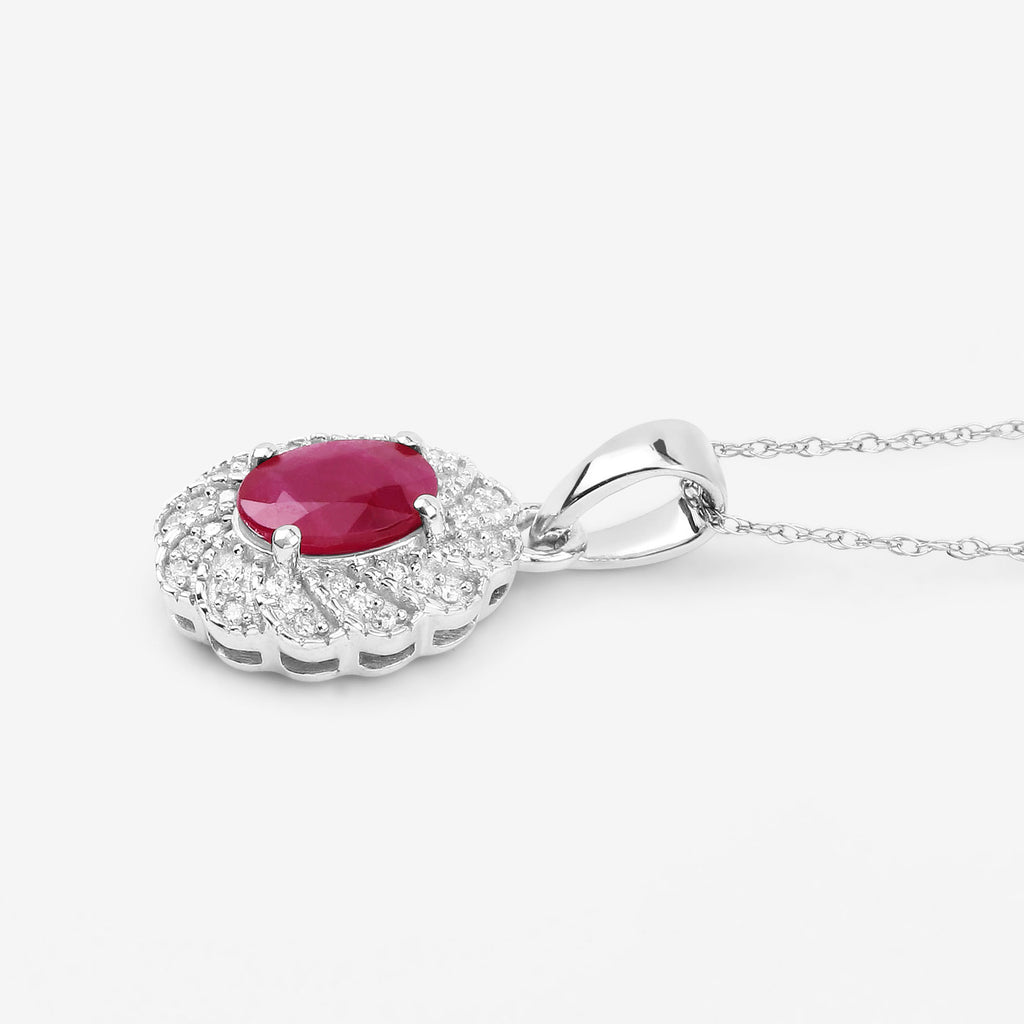 Ruby Floral Pendant With Diamonds 0.92 Carats 10K White Gold