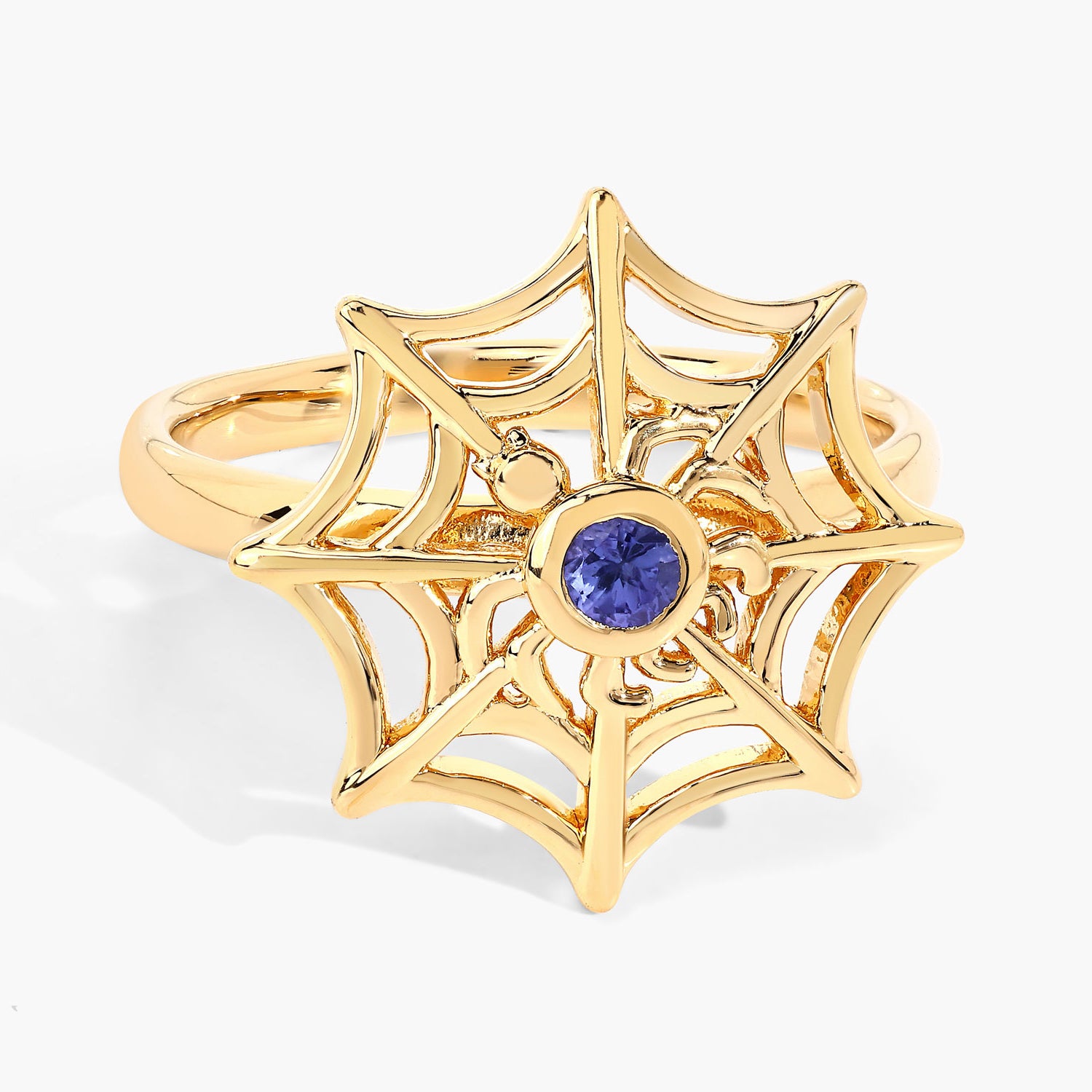 Tanzanite Spider Web Ring 0.08 Carats Gold Plated Silver