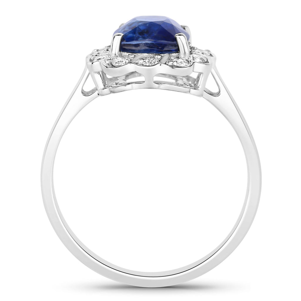 Blue Sapphire Ring With Diamonds 2.56 Carats 18K White Gold