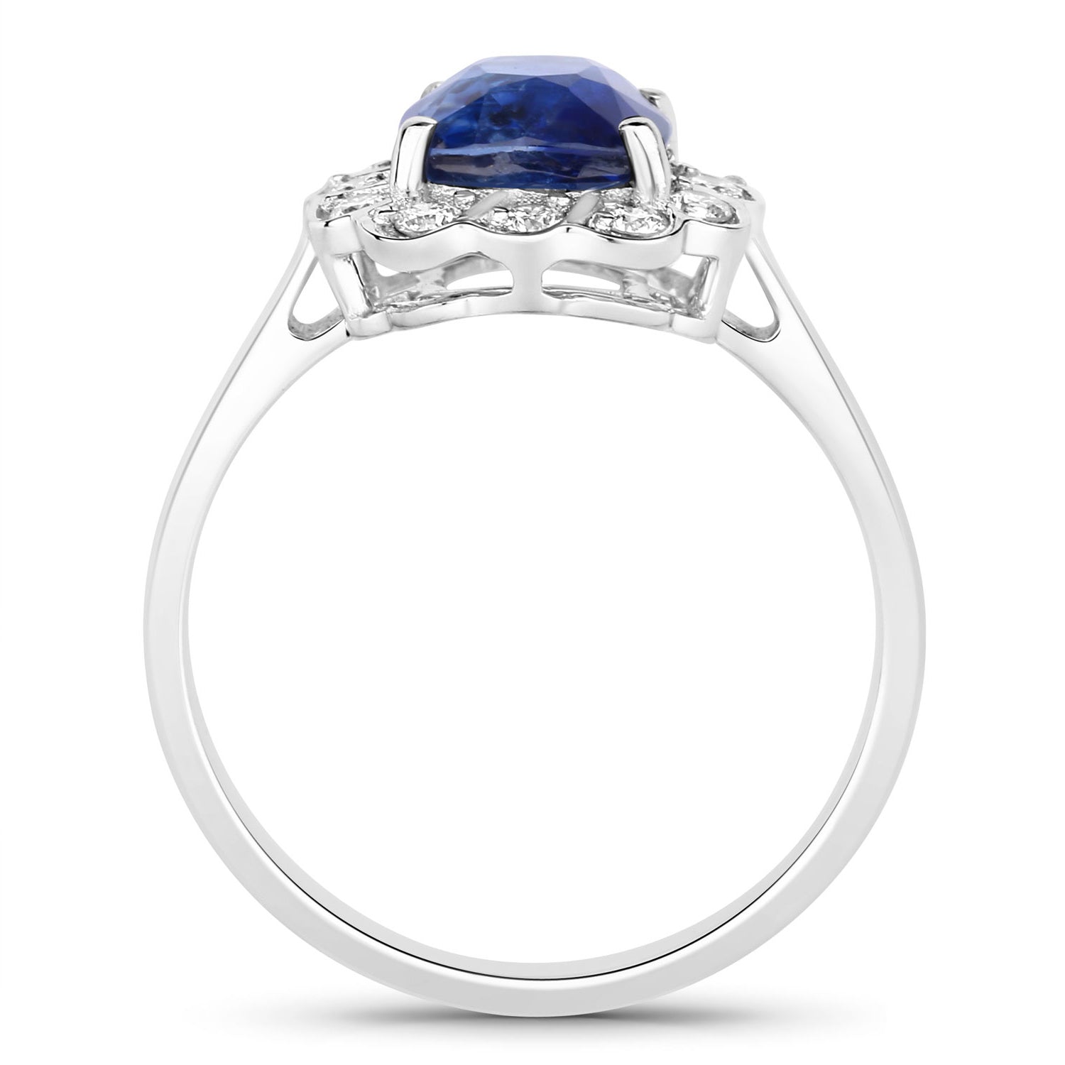 Blue Sapphire Ring With Diamonds 2.56 Carats 18K White Gold