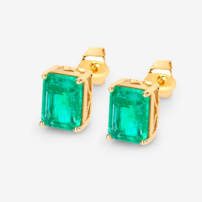 Natural Emerald Stud Earrings 2.74 Carats 14K Yellow Gold
