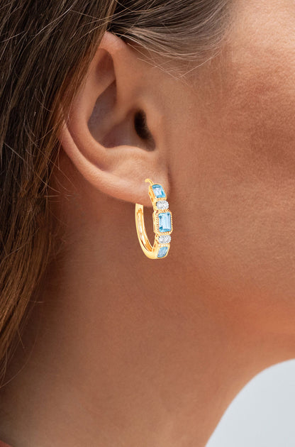 Blue Topaz Hoop Earrings 2.65 Carats Gold Plated Silver
