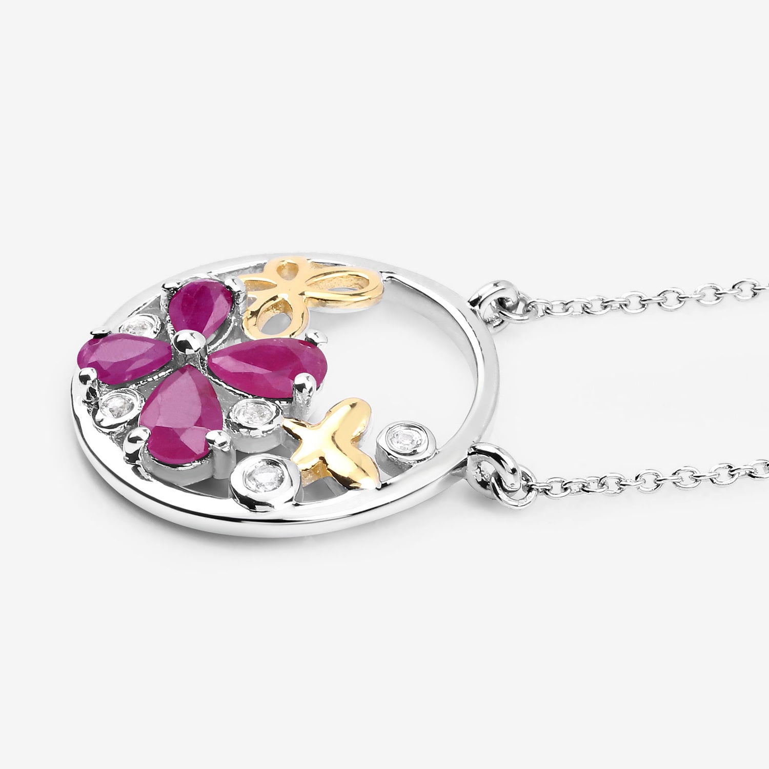 Ruby Butterfly Pendant With White Topaz 1.38 Carats Sterling Silver