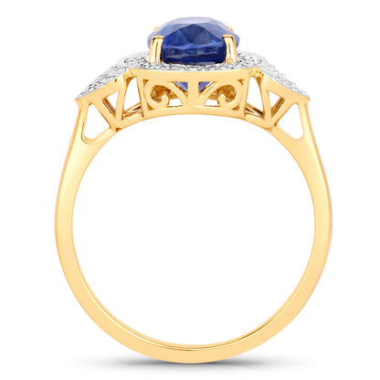 Blue Sapphire Ring With Diamonds 2.58 Carats 18K Yellow Gold