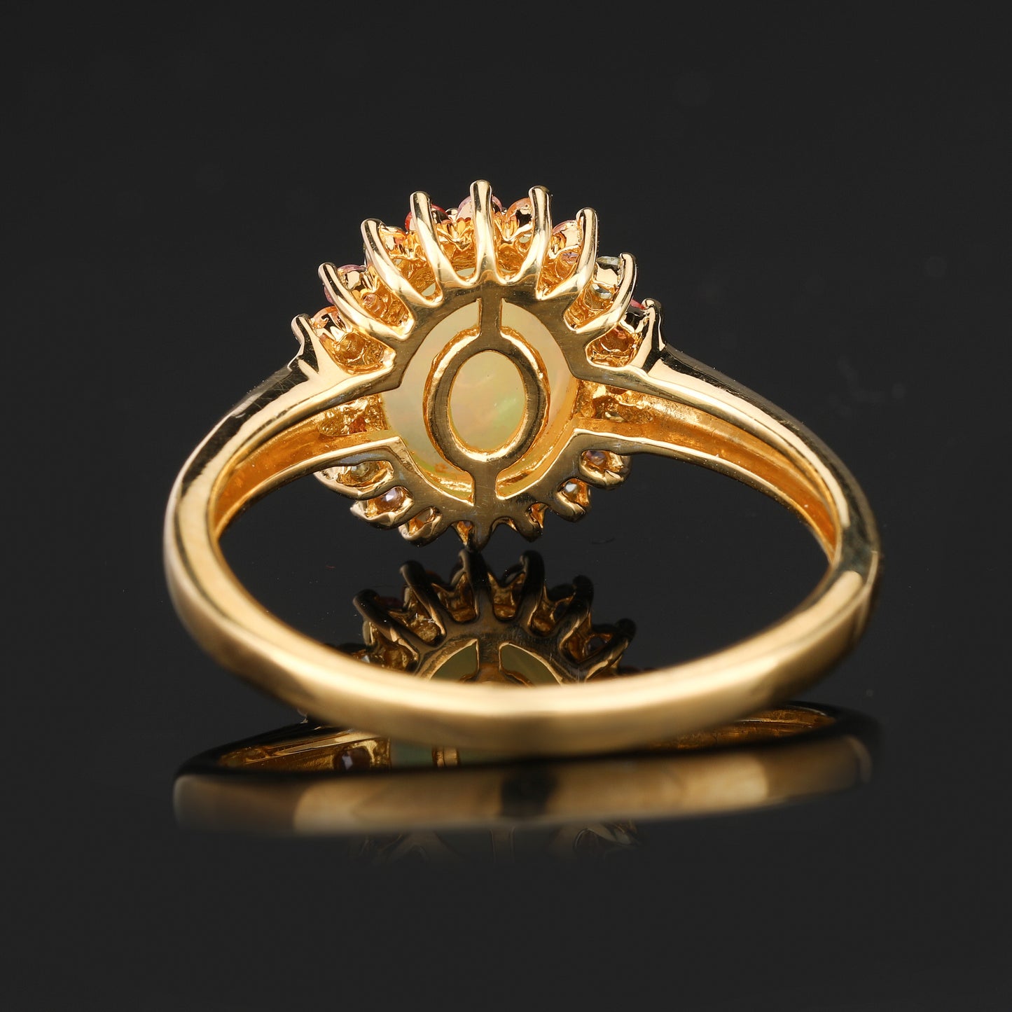 Opal Ring With Mixed Sapphire Halo 2.25 Carats Gold Plated Silver