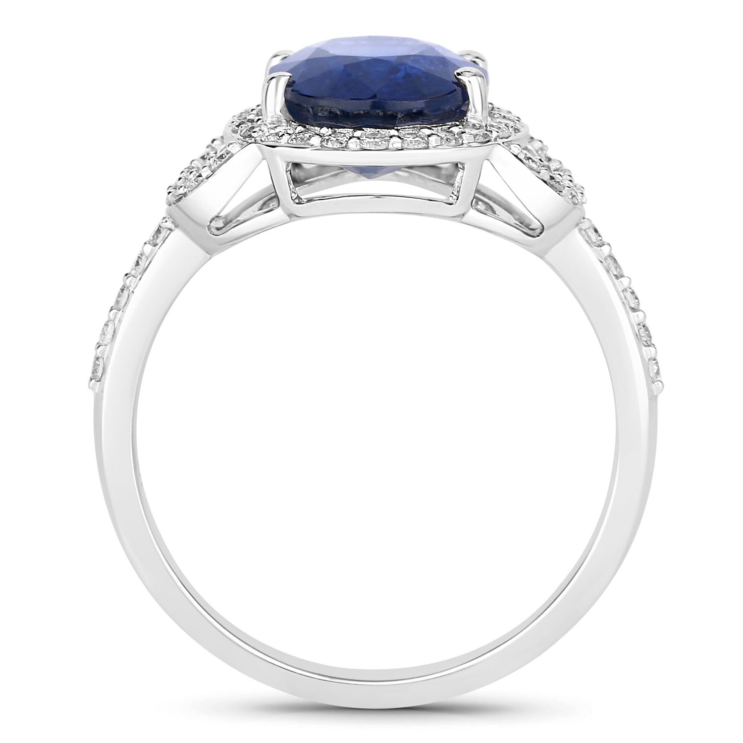 Blue Sapphire Ring With Diamonds 2.96 Carats 18K White Gold
