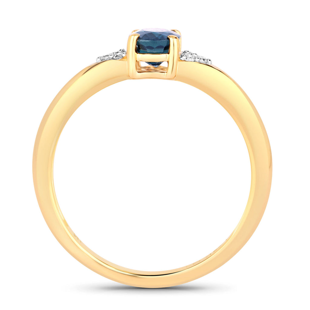 Blue Sapphire Ring With Diamonds 0.8 Carats 14K Yellow Gold