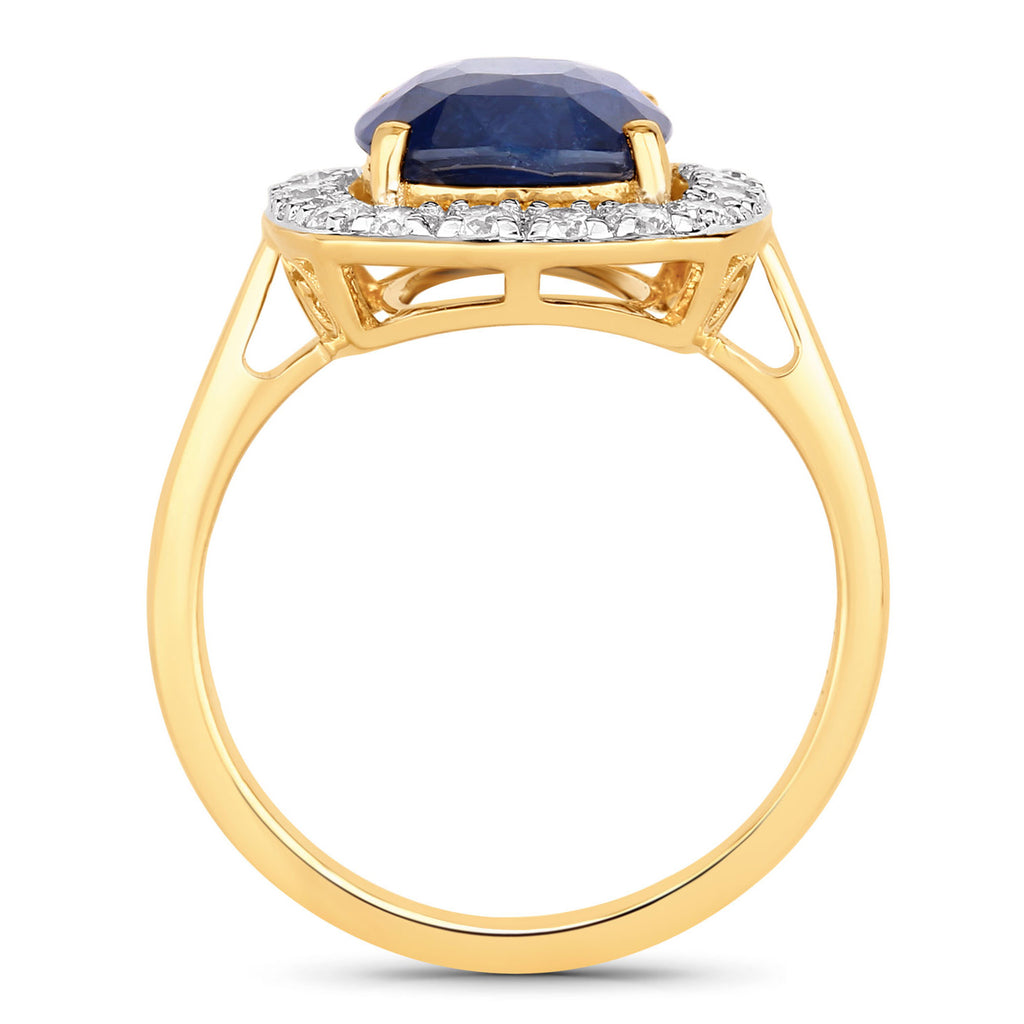 Blue Sapphire Ring With Diamonds 4.46 Carats 18K Yellow Gold