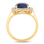 Blue Sapphire Ring With Diamonds 4.46 Carats 18K Yellow Gold