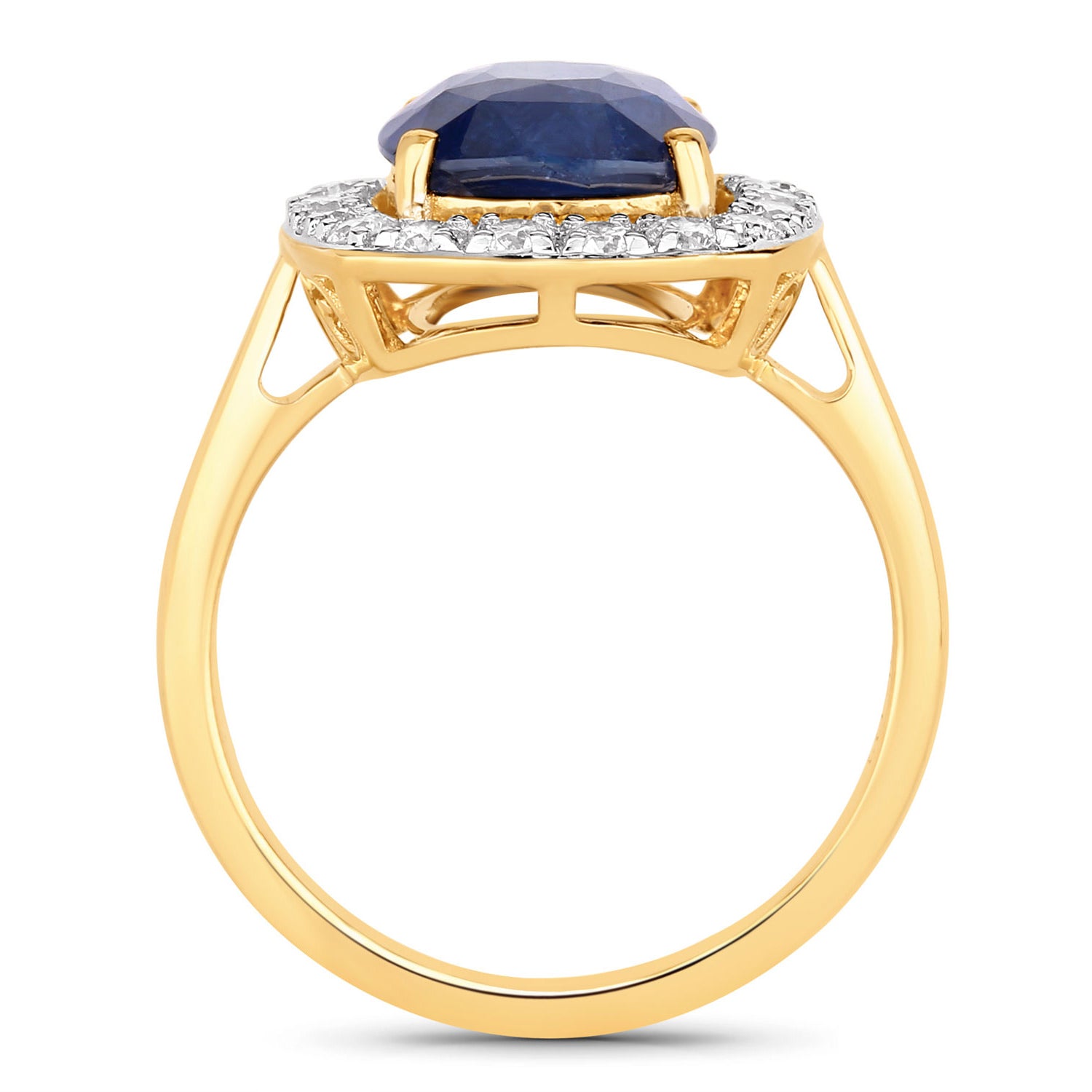 Blue Sapphire Ring With Diamonds 4.46 Carats 18K Yellow Gold
