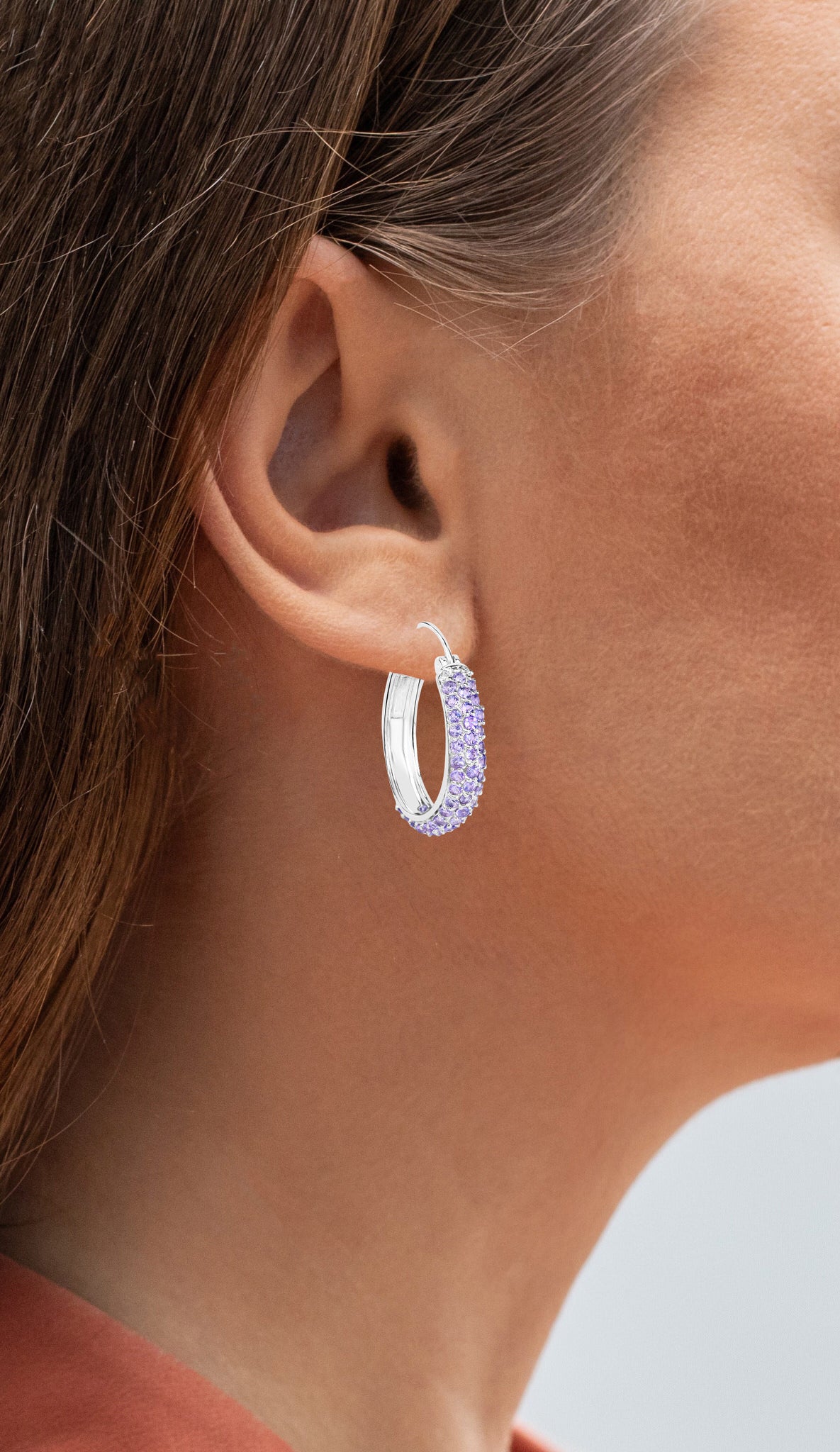 Tanzanite Hoop Earrings 3 Carats Rhodium Plated Silver