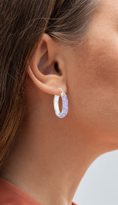 Tanzanite Hoop Earrings 3 Carats Rhodium Plated Silver