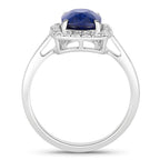 Blue Sapphire Ring With Diamonds 3.4 Carats 18K White Gold