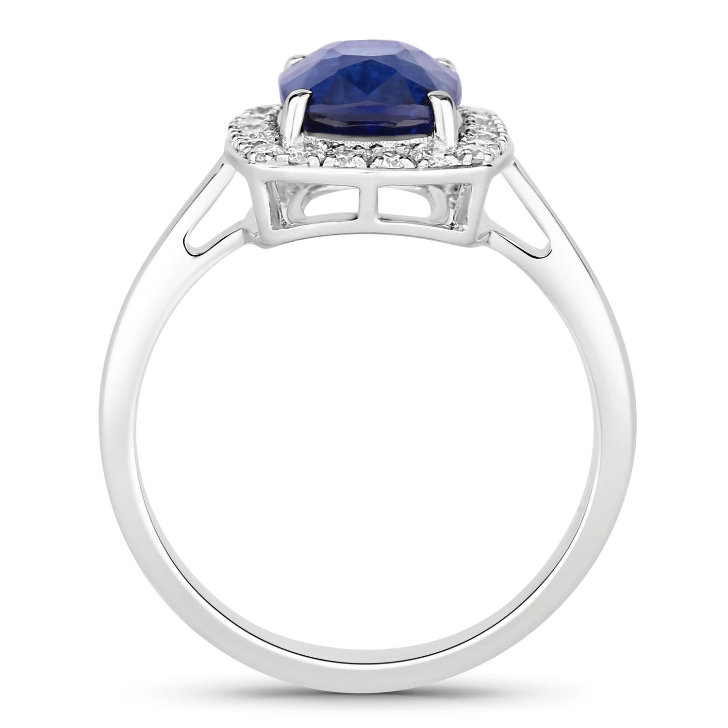 Blue Sapphire Ring With Diamonds 3.4 Carats 18K White Gold