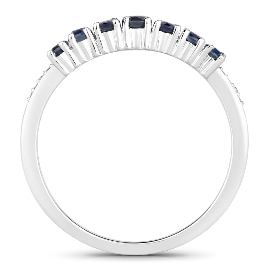 Blue Sapphire Ring With Diamonds 0.38 Carats 14K White Gold