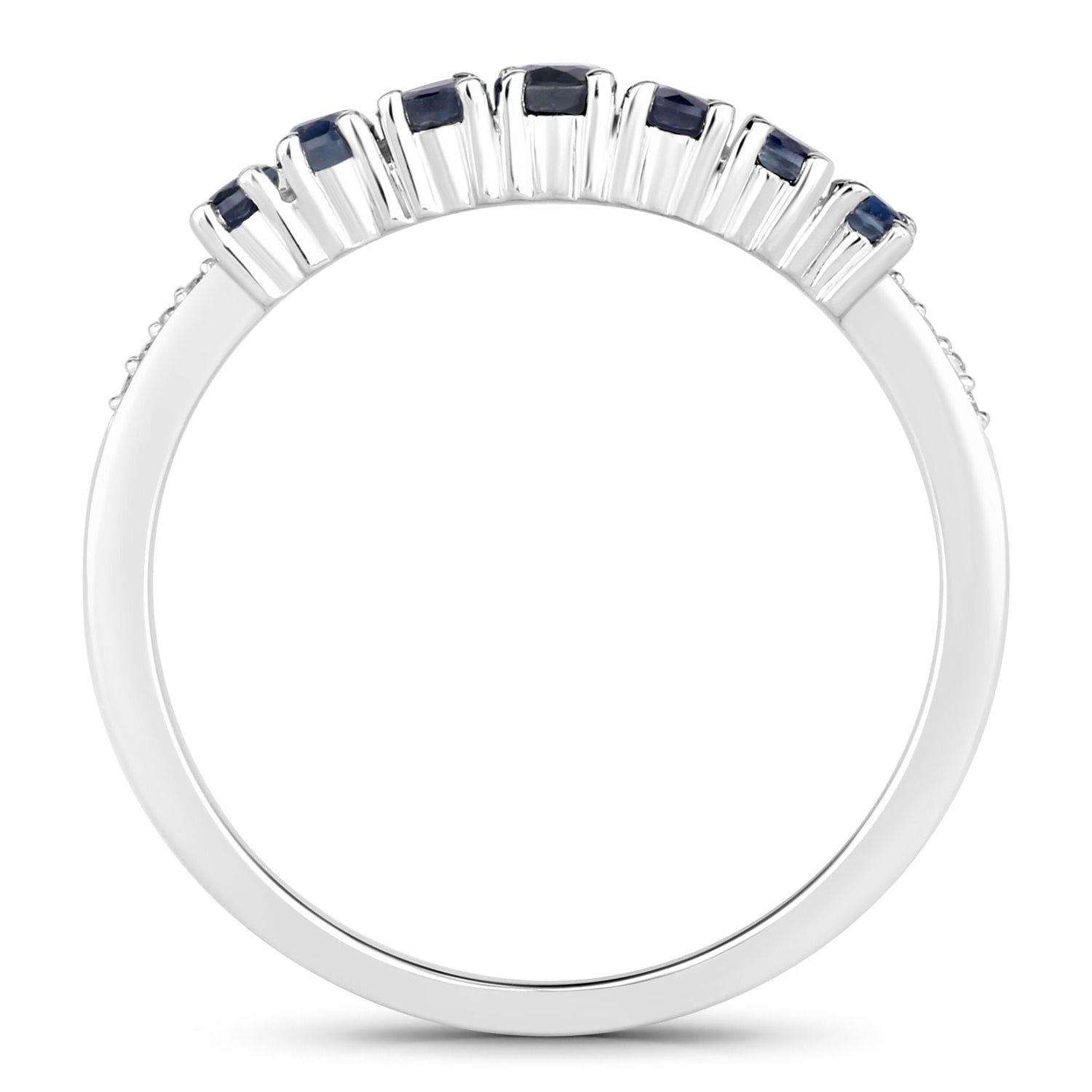 Blue Sapphire Ring With Diamonds 0.38 Carats 14K White Gold