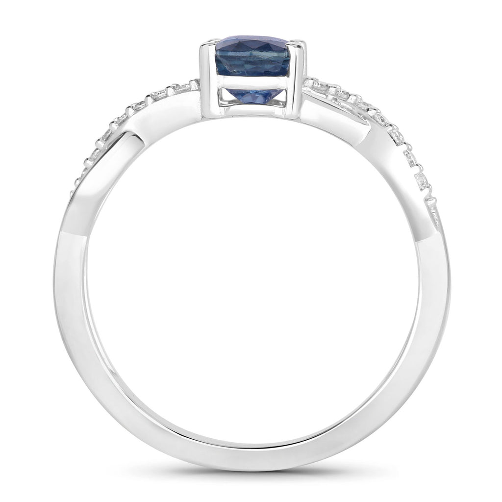 Blue Sapphire Ring With Diamonds 1.02 Carats 14K White Gold