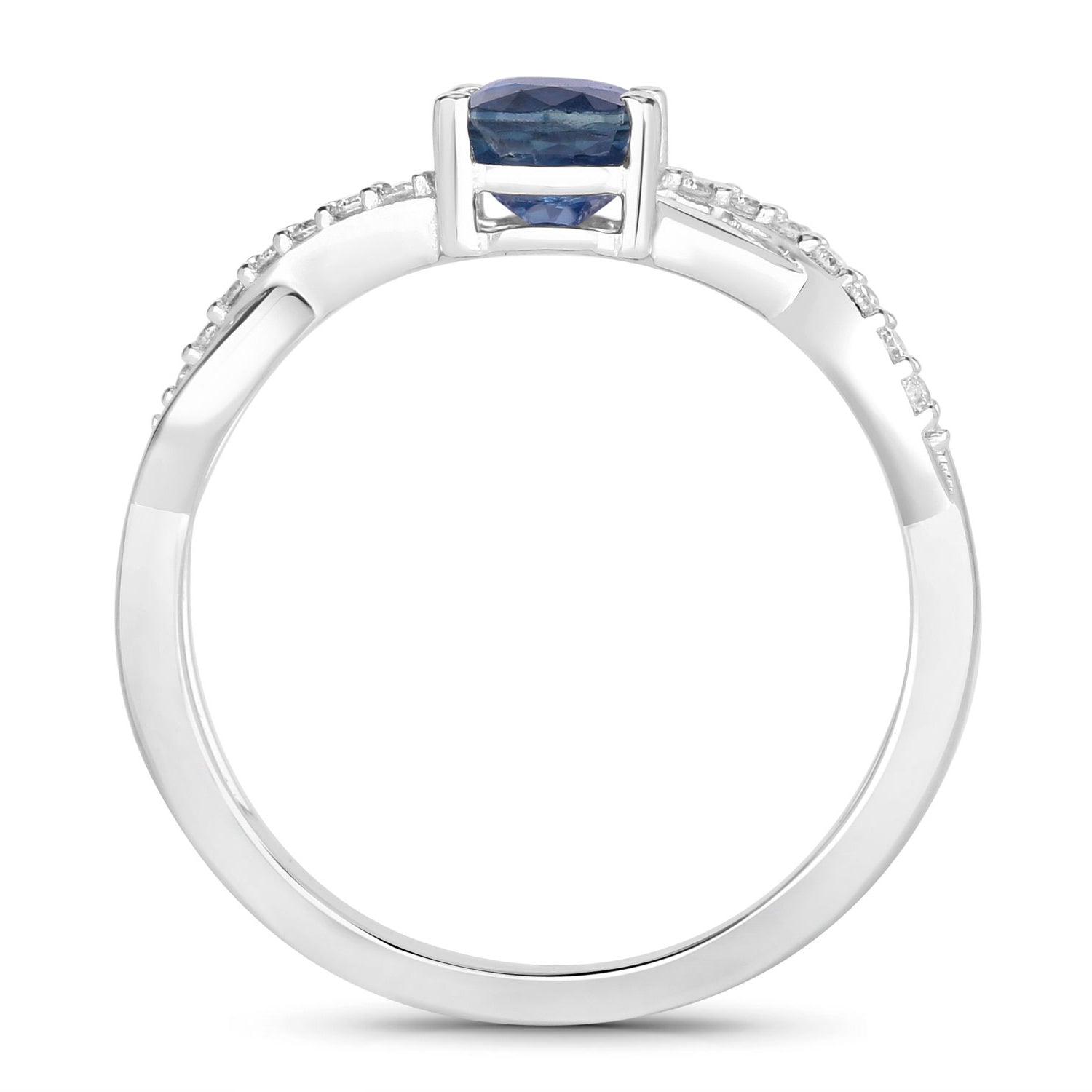 Blue Sapphire Ring With Diamonds 1.02 Carats 14K White Gold