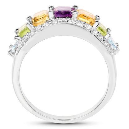 Multicolored Gemstones Ring Amethyst Citrine Peridot Topaz 3.6 Carats Silver