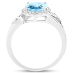 Blue Topaz Ring With Diamonds 3.28 Carats 10K White Gold