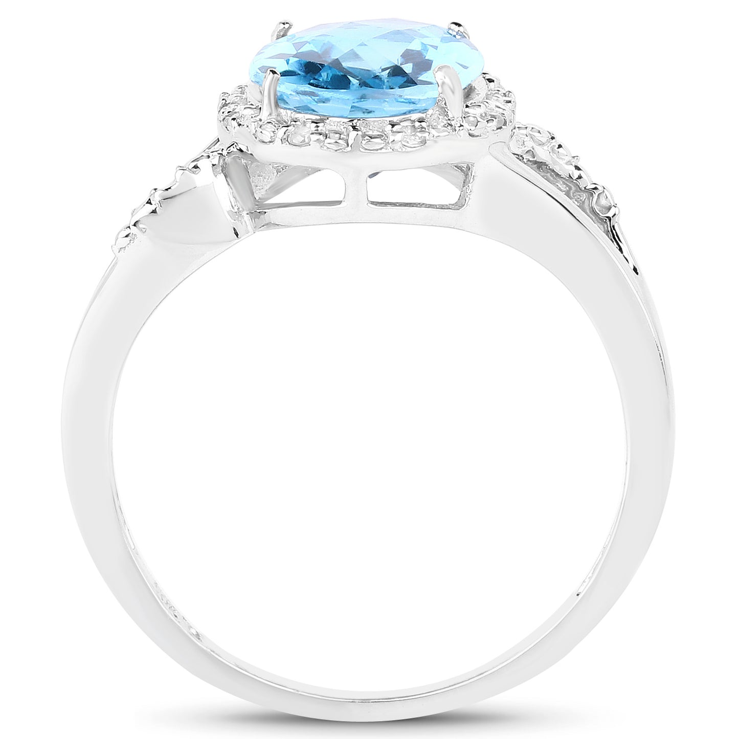 Blue Topaz Ring With Diamonds 3.28 Carats 10K White Gold