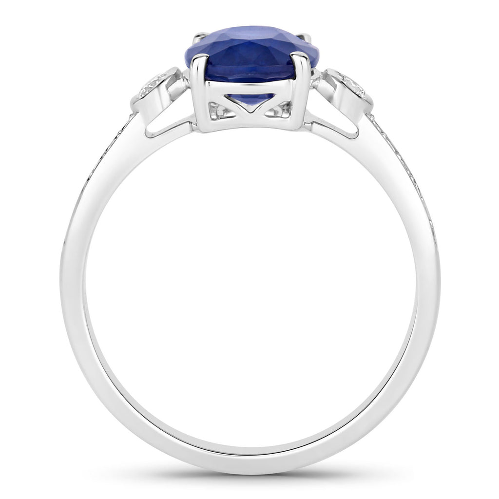 Blue Sapphire Ring With Diamonds 2.66 Carats 18K White Gold