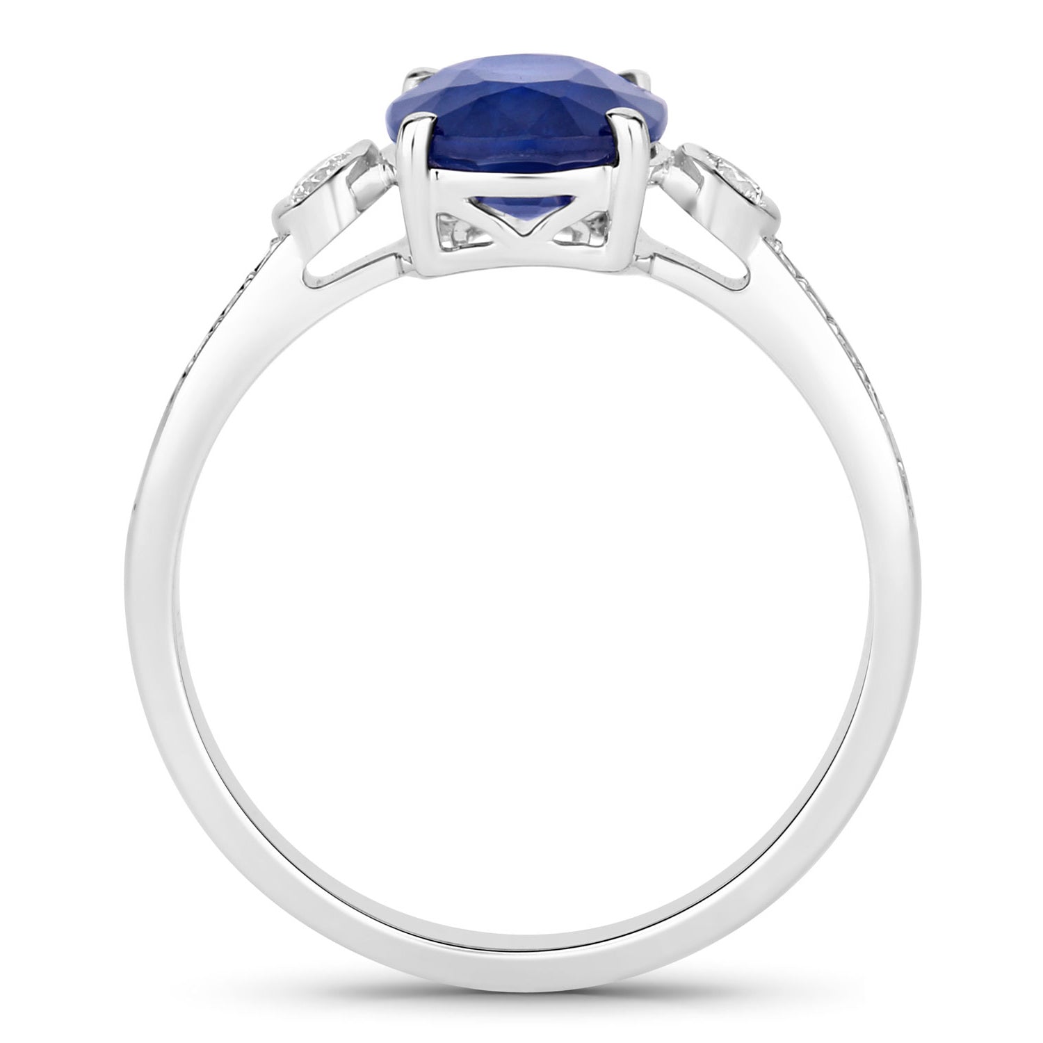 Blue Sapphire Ring With Diamonds 2.66 Carats 18K White Gold
