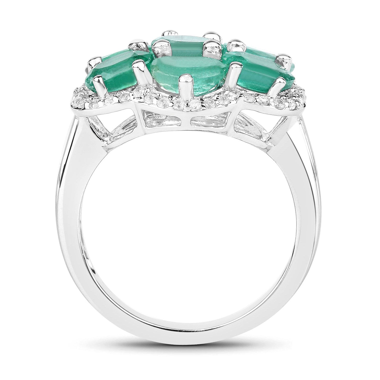 Zambian Emerald Ring With White Zircon 3.3 Carats Sterling Silver