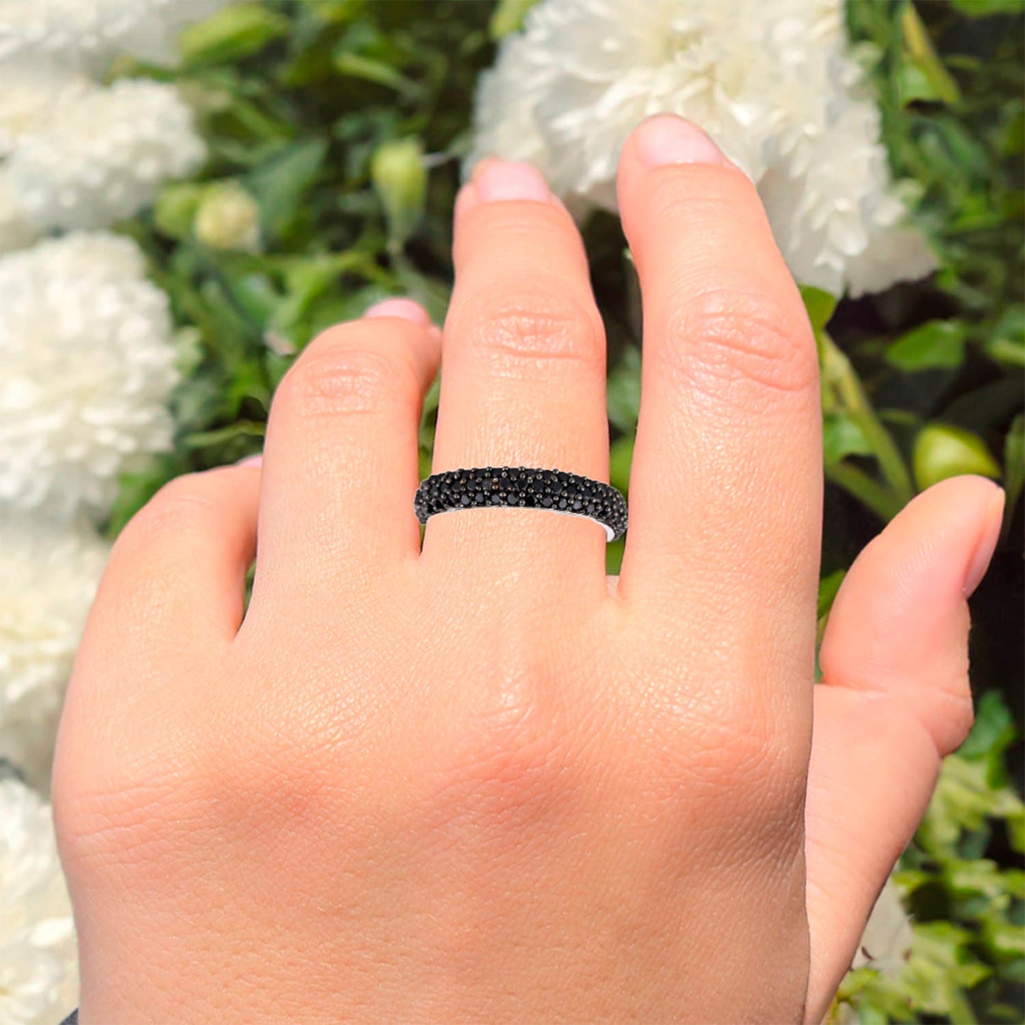 Natural Black Spinel Band Ring 1.34 Carats Sterling Silver