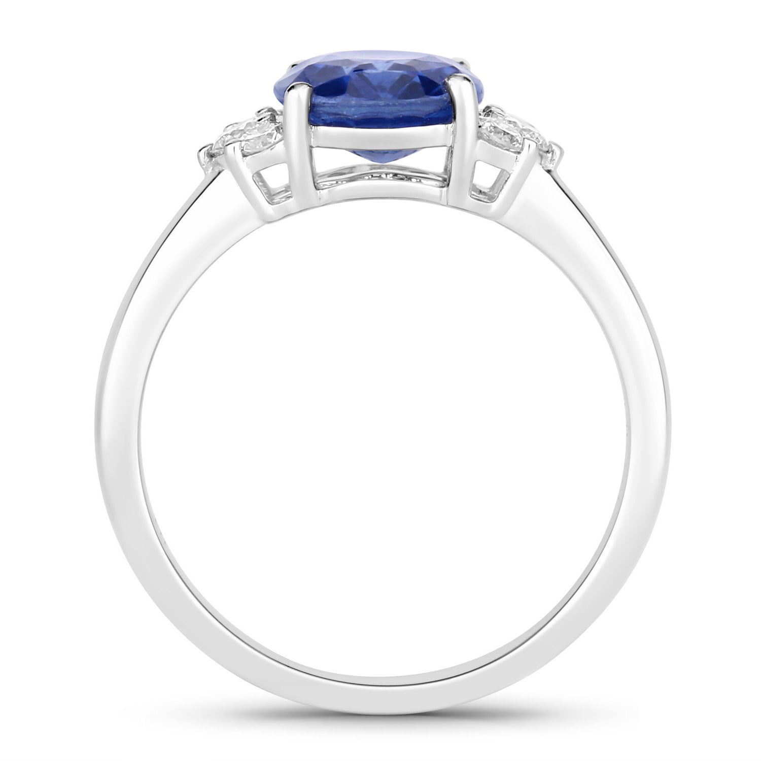 Blue Sapphire Ring With Diamonds 2.48 Carats 18K White Gold