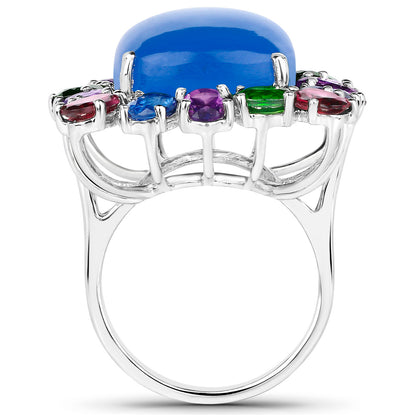 Blue Chalcedony Ring Amethyst Rhodolite Chrome Diopside Kyanite 26 Carats