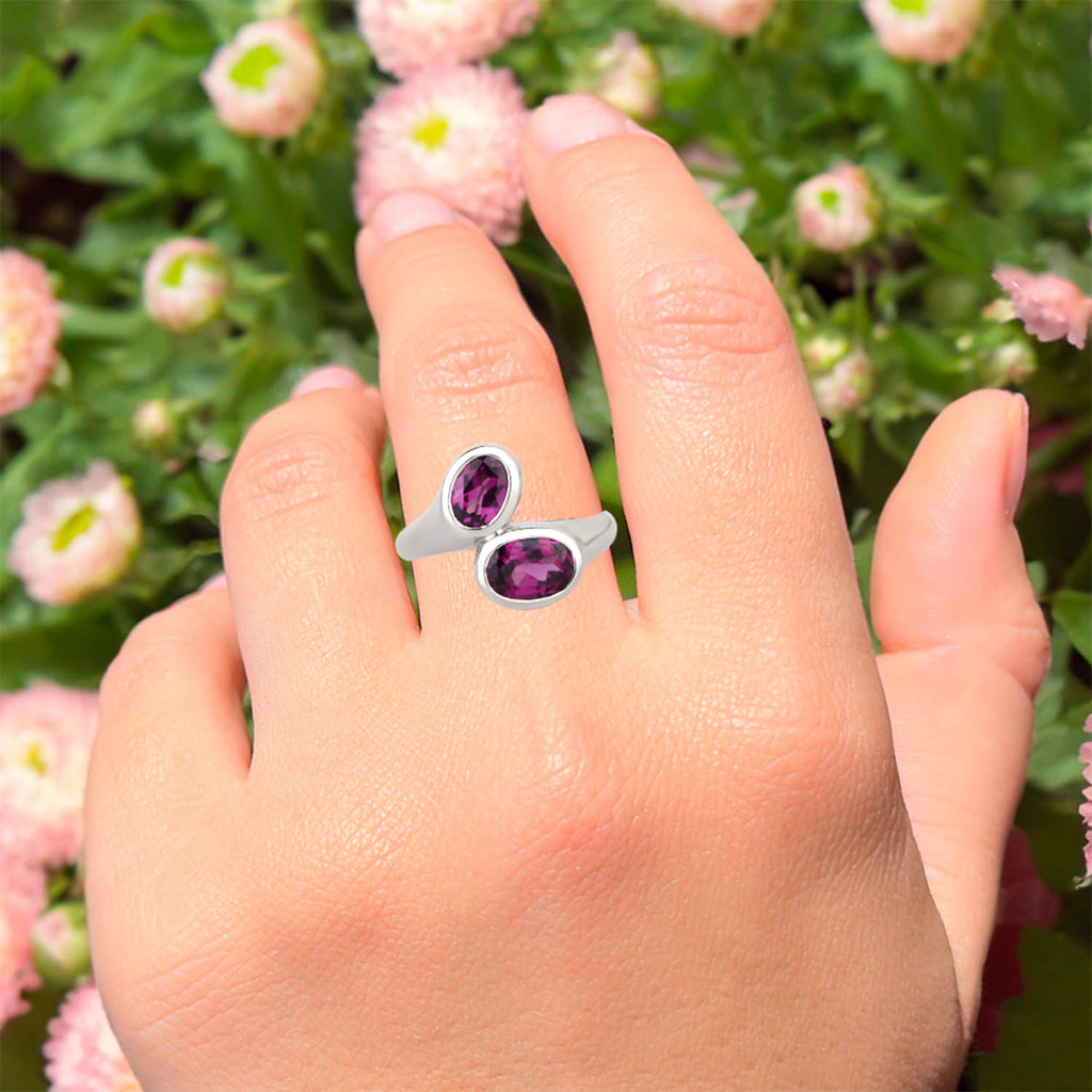Purple Garnet Ring 2 Carats Sterling Silver