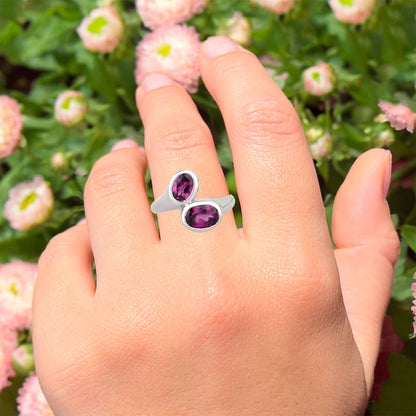Purple Garnet Ring 2 Carats Sterling Silver