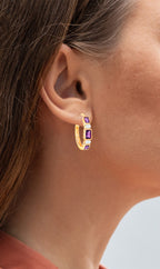 Amethyst Hoop Earrings With White Topaz 2.12 Carats Gold Plated Silver