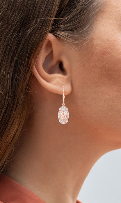 Morganite Dangle Earrings With White Topaz 1.02 Carats Gold Plated Silver