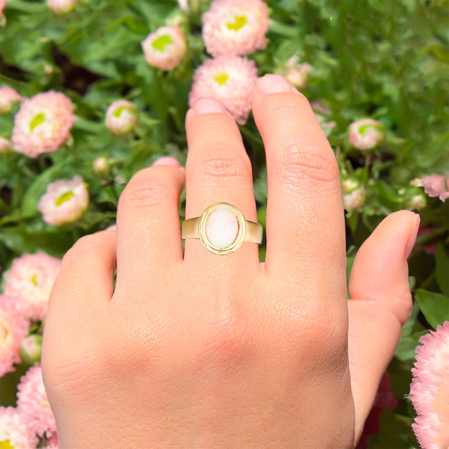 Natural Ethiopian Opal Ring 1.69 Carats Gold Plated Silver