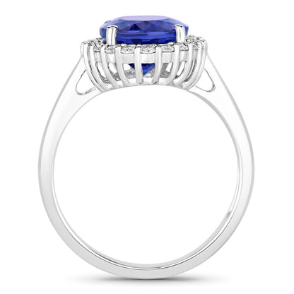 Natural Tanzanite Ring With Diamonds 3.92 Carats 14K White Gold