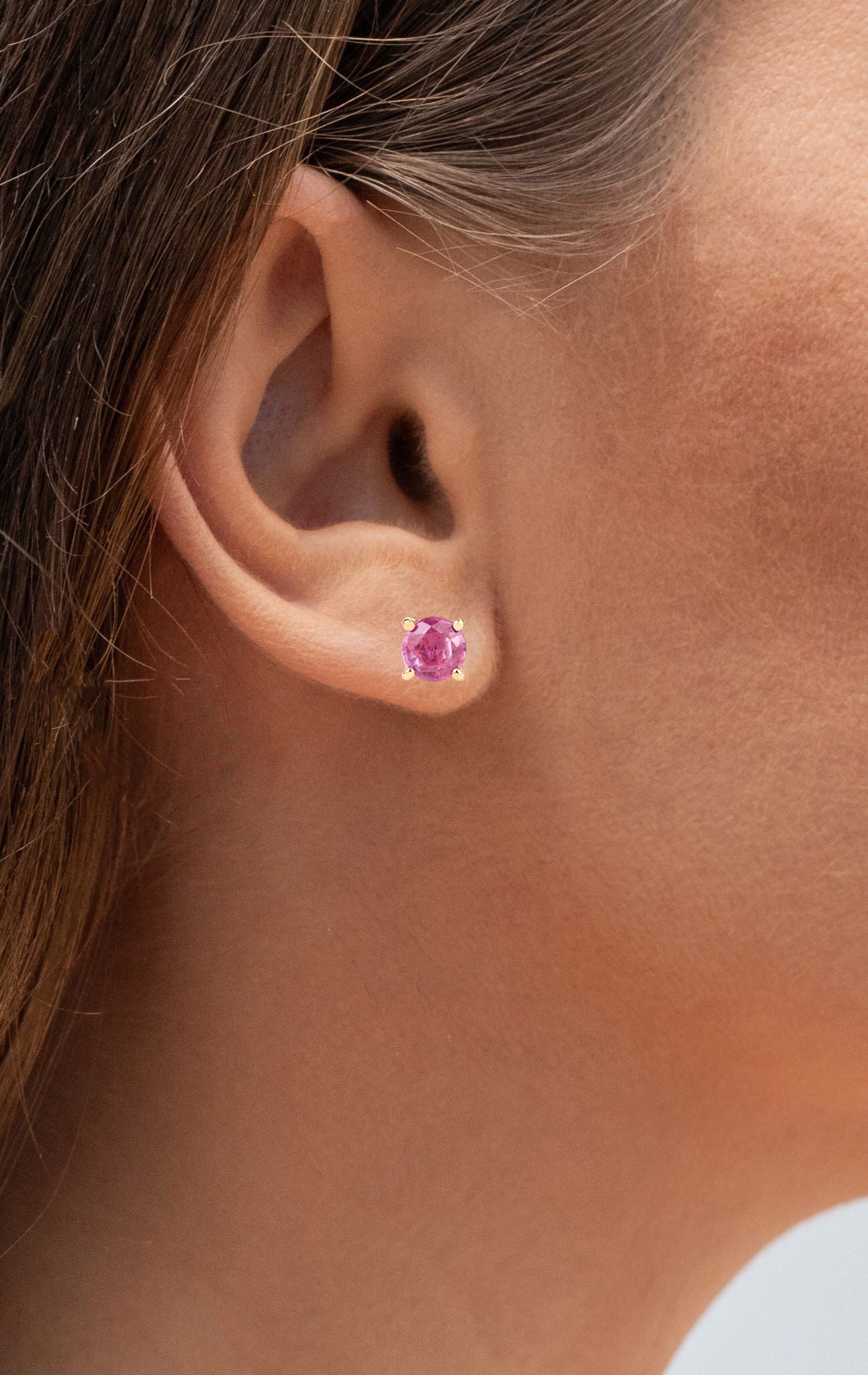 Pink Sapphire Stud Earrings 1.29 Carats 10K Yellow Gold
