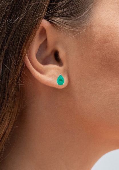 Zambian Emerald Stud Earrings 1.29 Carats 10K White Gold