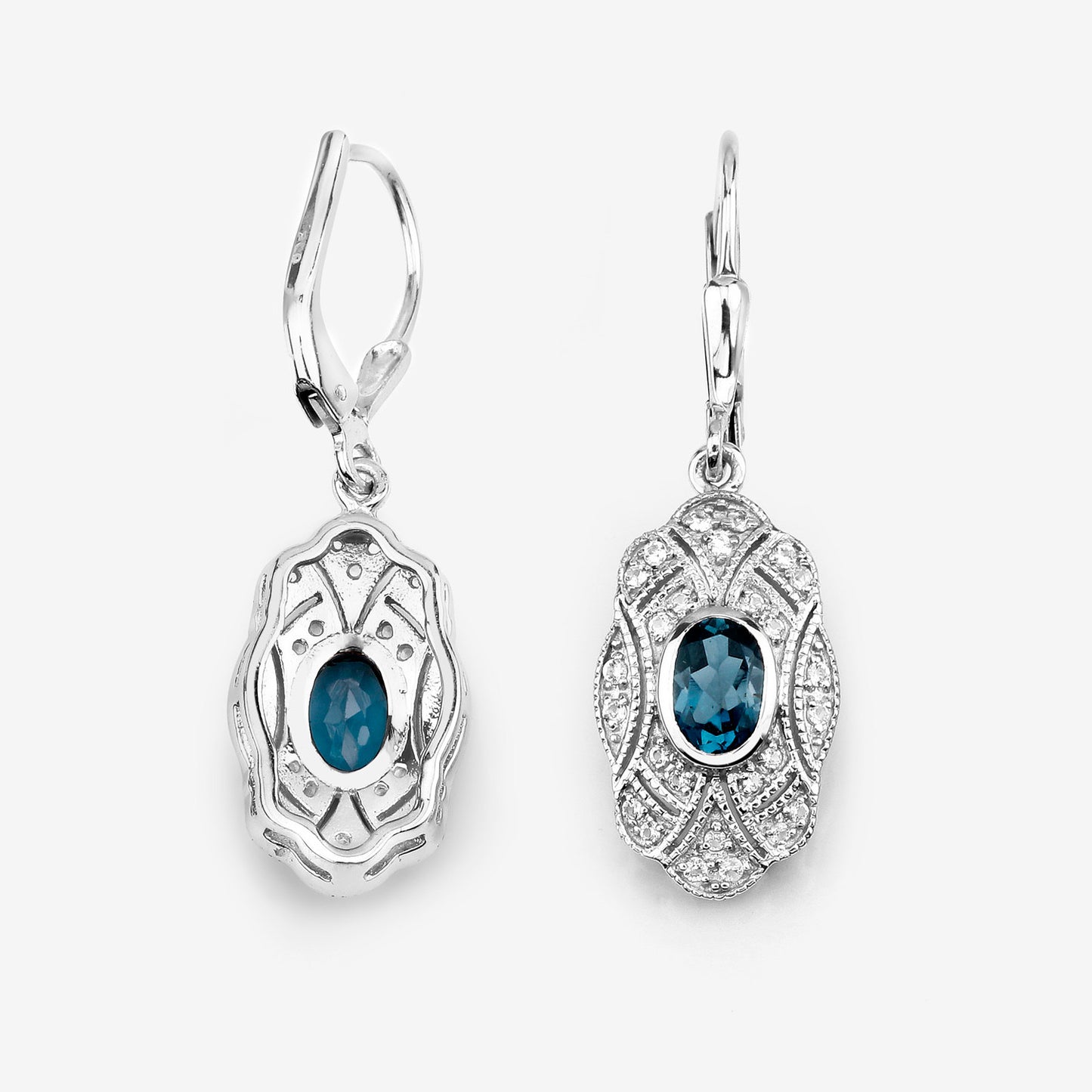 London Blue Topaz Earrings With White Topaz 1.26 Carats Sterling Silver