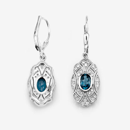 London Blue Topaz Earrings With White Topaz 1.26 Carats Sterling Silver