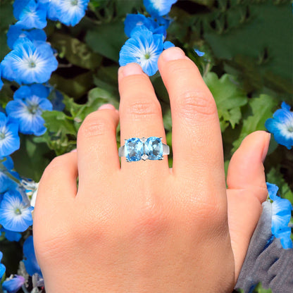 Blue Topaz Ring With White Topaz 7.01 Carats Sterling Silver