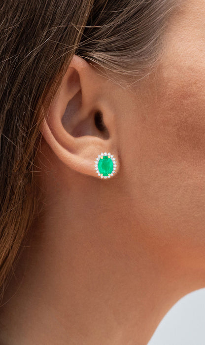 Zambian Emerald Earrings Diamonds Halo 2.65 Carats 10K Yellow Gold